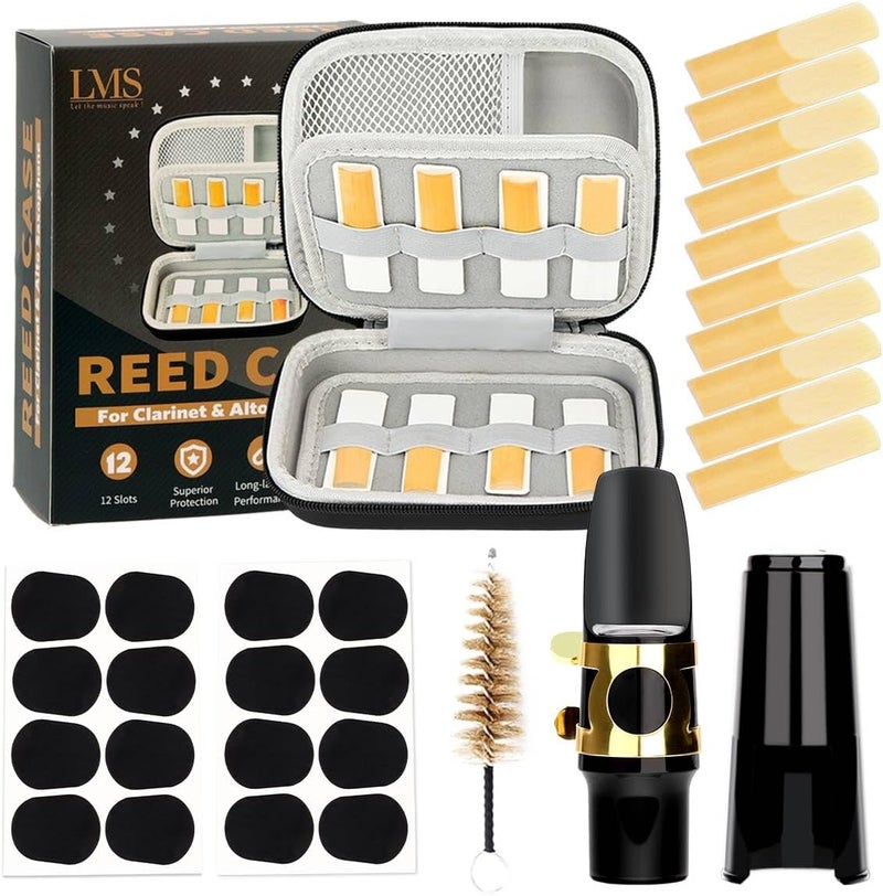 LMS Alto Saxophone Mouthpiece Kit with EVA Storage Case - Alto Sax Mouthpiece Accessories Kit for Beginners - Ligature 2.5 Reeds Cushions Cap Brush - Image 1
